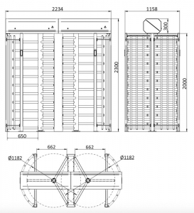 Drawing of Twin Full Height Turnstile Y Rotor Type